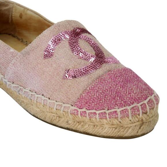 Chanel Espadrille 37 Leather Glitter Fabric Cc Cap Toe Flats CC-0220N-0040 - Picture 7 of 12